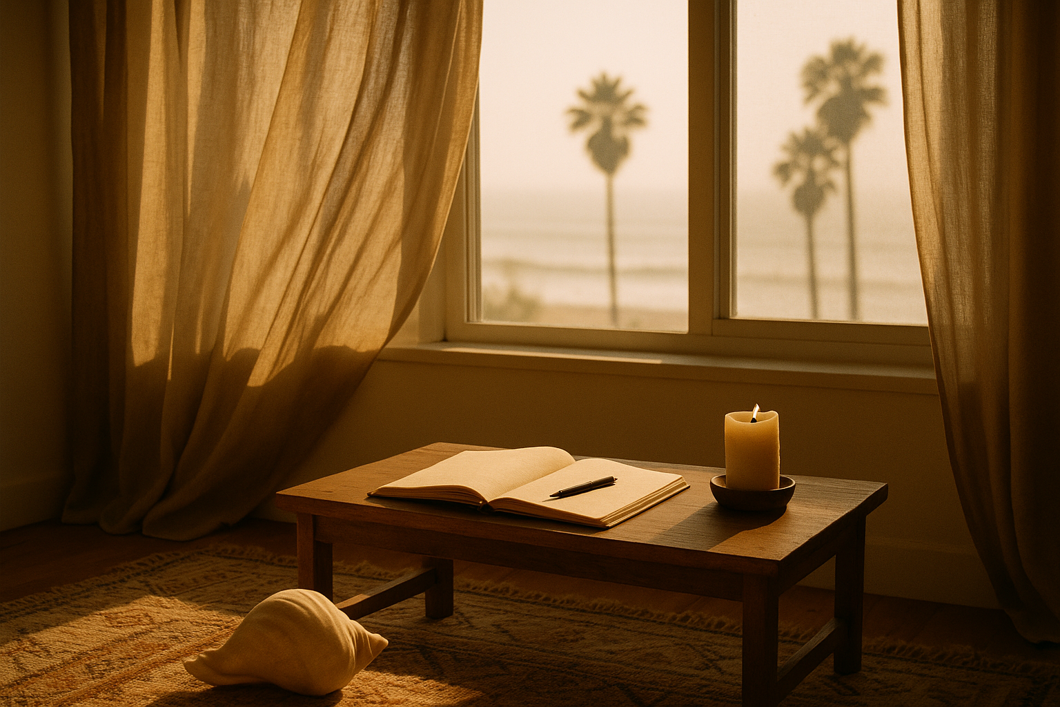 Person practicing mindful journaling in a peaceful setting